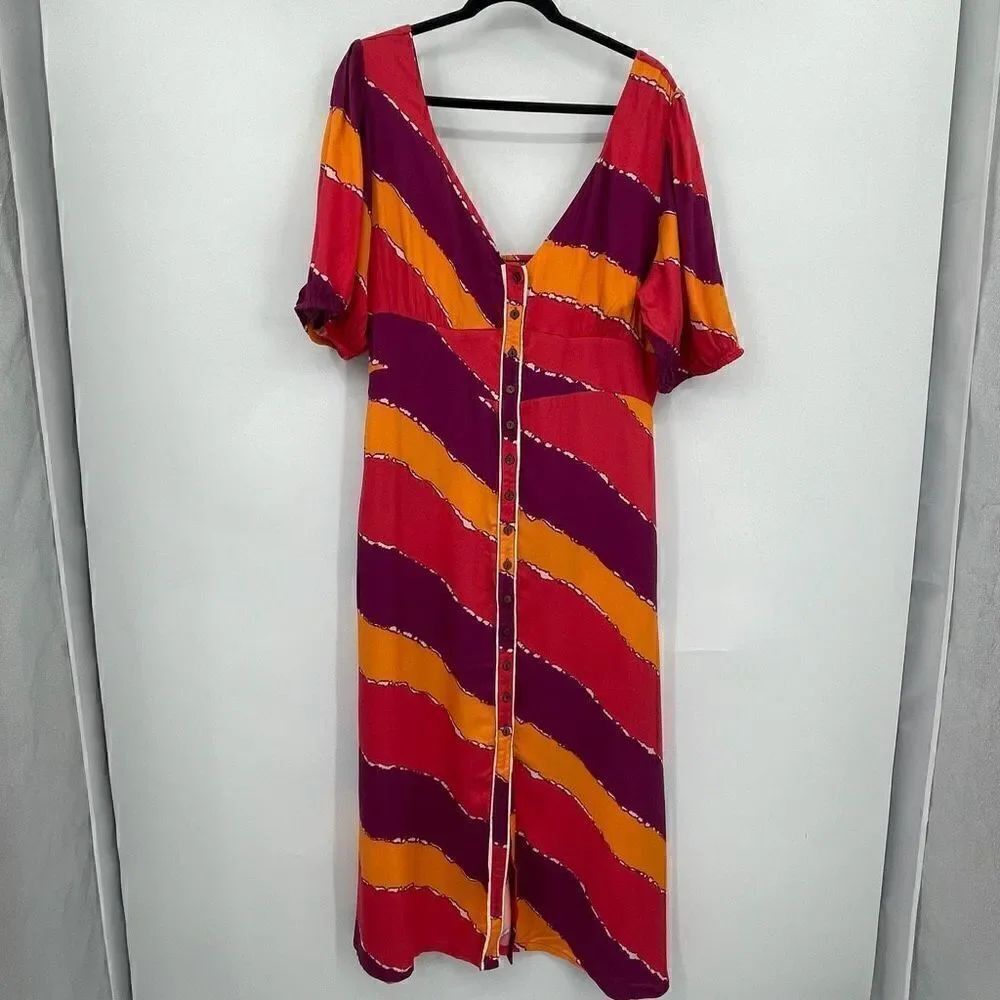 The Odells Multicolor Striped Pleated Tiered Button Down Maxi Dress Size XL